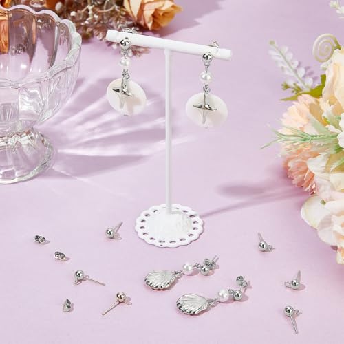 Beebeecraft 1 Box 100Pcs Ball Studs for Jewelry Making 925 Sterling Silver Plated 304 Stainless Steel Post with Loop Dangle Earring Findings Ear Backs DIY Supplies - color: Silver, size: 5mm Ball