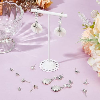 Beebeecraft 1 Box 100Pcs Ball Studs for Jewelry Making 925 Sterling Silver Plated 304 Stainless Steel Post with Loop Dangle Earring Findings Ear Backs DIY Supplies - color: Silver, size: 5mm Ball
