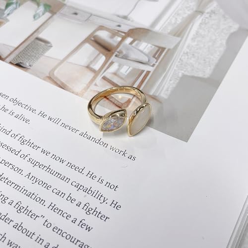 NewZenro Dainty Cat's Eye Marquise Cut Cubic Zirconia Open Ring for Women Gold/Silver Plated Fashion Crystal Geometry Adjustable Stackable Wedding Finger Band Promise Rings Comfort Fit Trendy Jewelry - color: Gold
