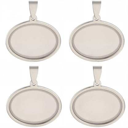 1 Box 10Pcs Oval Bezel Charm Stainless Steel Cabochon Settings Silver 25 x 18mm Metal Cameo Memorial Photo Pendant Blanks Cabochons Base Tray for Jewelry Making DIY Resin Craft Accessories - style: silver flattened round