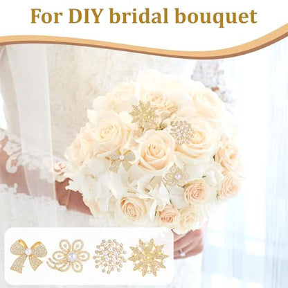 4pcs Brooches and Pins for Women, Flower Brooch, Crystal Pearl Brooch, for Women Fashion Accessories - style: rhinestones