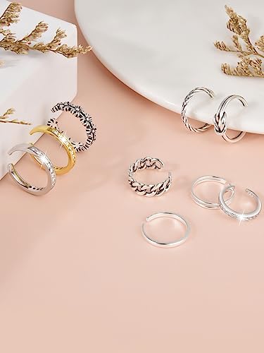 925 Sterling Silver Open Cuff Toe Ring for Women Adjustable Pinky Ring Band Size 2-4… - color: Style H
