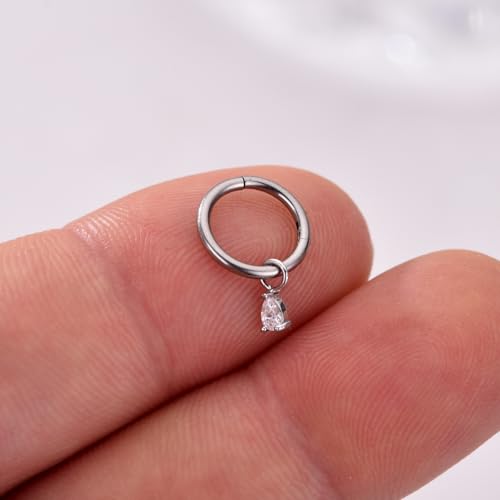 Ourania 16G Gold Stainless Steel Zircon Dangle Huggie Hoop Rook Piercing Helix Hoop Earring Tragus Hoop Cartilage Piercing for Women - color: Triangle Silver 2PCS, size: 1.2*8mm 2pcs