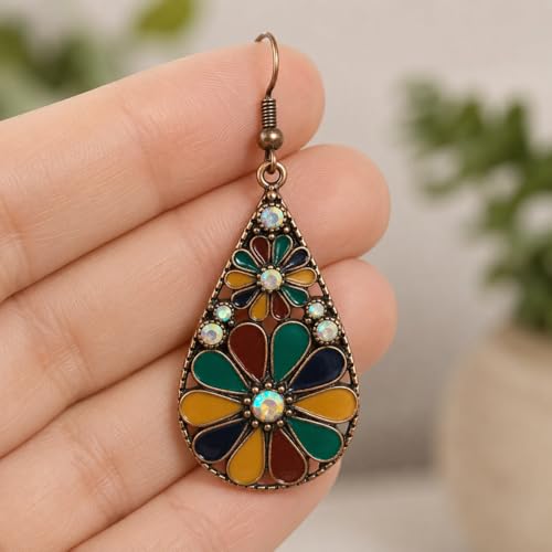 Colorful Green Teardrop Earrings for Women - Bohemian Style Enamel Dangle Earrings Lightweight Fashion Jewelry for Daily/Wedding/Party - color: Blue