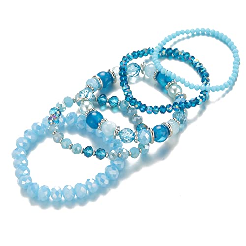 Noessla Beaded Boho Stretch Bracelet Colorful Stackable Crystal Beads Bracelets Trendy Costume Jewelry Mothers Day Gifts for Women - color: 21-Lake blue