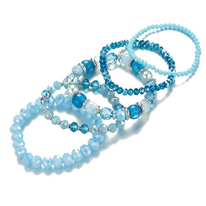 Noessla Beaded Boho Stretch Bracelet Colorful Stackable Crystal Beads Bracelets Trendy Costume Jewelry Mothers Day Gifts for Women - color: 21-Lake blue