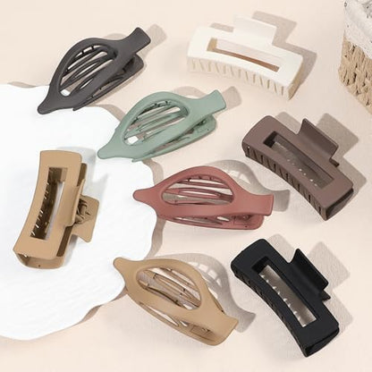 CHANDAT Hair Clips for Women, Flat Hair Clips, 8 pcs, 2style - Basic | 4.3 Inch Large Square Hair Claw Clips & Flat Hair Clips, Thick & Thin Hair, Hair Accessories for Women, Strong Hold Non-Slip - color: Basic