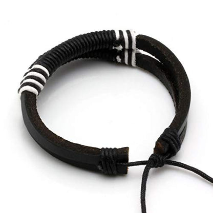 6-12PCS Braided Faux Leather Bracelet Punk Cuff Wrap Bracelets for Men Women Adjustable - color: I:8pcs