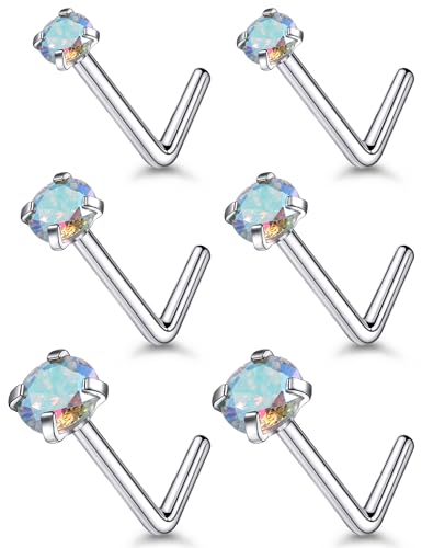 18G 20G 22G Stainless Surgical Steel Titanium Nose Rings Studs for Women L Shaped Nose Rings Screw Nose Studs Nostrial Piercing Jewelry for Women Men Silver Gold Black - style: 18G/AB CZ/L-shaped/Titanium