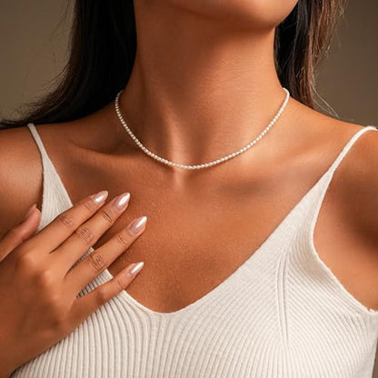 Pearls Necklace, Freshwater Tiny Small Pearls Necklace for Women's Pearl Strand Necklace Chain 18K Gold Plated Hypoallergenic White Necklace as Prom Bridesmaid Birthday Gifts - color: Rice Pearls, 18KGP Lock