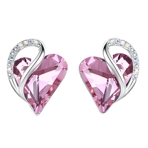 Infinity Love Heart Stud Earrings for Women, Birthstone and Healing Stone, Gifts for Mom, Wife, and Her, Silver Plated - color: 10b-October-Healing Stone for Love-Rose Quartz Pink
