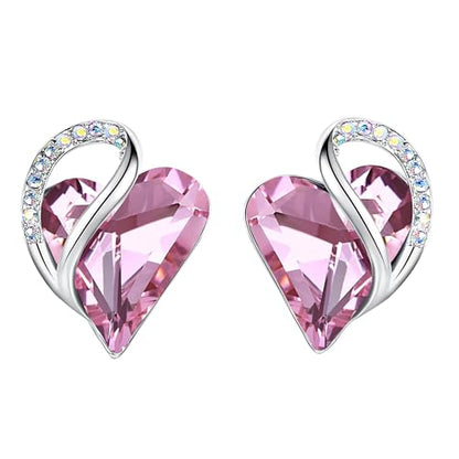 Infinity Love Heart Stud Earrings for Women, Birthstone and Healing Stone, Gifts for Mom, Wife, and Her, Silver Plated - color: 10b-October-Healing Stone for Love-Rose Quartz Pink