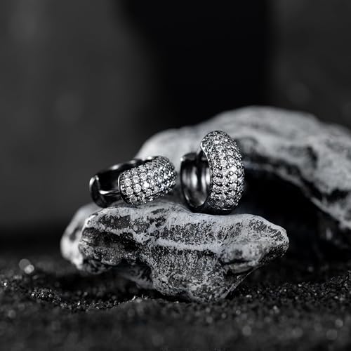 Hoop Earrings for Men - 14K Gold Plated Cartilage Huggie Earrings | Cubic Zirconia, Lightweight, CZ Inlaid, Hypoallergenic for Sensitive Ears, Mens jewelry Gift for Him - style: Black Huggie
