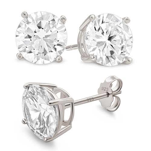KEZEF Sterling Silver Stud Earrings for Women & Men - 4-Prong Setting Cubic Zirconia Earrings Studs - Premium CZ S925 Hypoallergenic - Available in 14K White and Yellow Gold, Rose Gold - 3mm to 9mm - color: 14K White Gold, size: 6mm - Medium