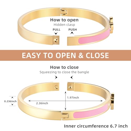 Clover Bracelets for Women Gold and Silver Chunky Oval Clover Bangle | 18k Gold Plated Stainless Steel,Precision Polished Non Tarnish,Black/White/Red/Pink/Orange Clover Bracelet Gifts for Women - color: Pink