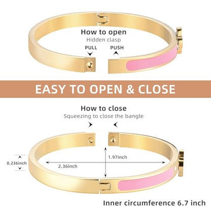 Clover Bracelets for Women Gold and Silver Chunky Oval Clover Bangle | 18k Gold Plated Stainless Steel,Precision Polished Non Tarnish,Black/White/Red/Pink/Orange Clover Bracelet Gifts for Women - color: Pink