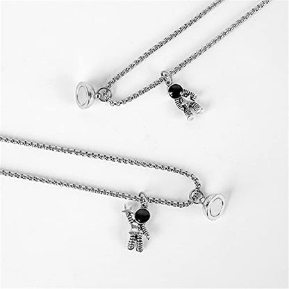 Caiyao 2Pcs Stainless Steel Mutual Attraction Couples Matching Spaceman Pendant Necklace Astronaut Promise Necklace for Women Men Friends Him Her Friendship Astronomy Jewelry Gift - color: B round