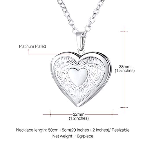 U7 Women Locket Necklace, Heart Photo Lockets Hold Picture, Gift Box Packed | Gold/Silver/Rose Locket Charm, Custom Picture and Engravement Heart Pendant, 20" Chain, Personalized Gift for Mom Wife Friend - color: 01# (Hot!)Platinum Heart