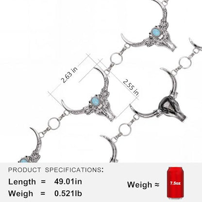 Montana West Rustic Couture's Turquoise Western Concho Chain Belt for Women | Large Western Cowgirl Metal Adjustable Boho Body Chain Belt for Dresses Jeans Country Concert - color: Lagoon Glass Turquoise