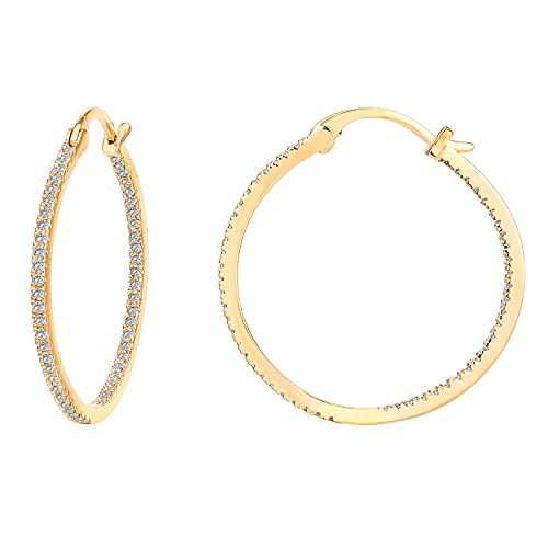 PAVOI 14K Gold Plated 925 Sterling Silver Post Cubic Zirconia Hoop Earrings | 925 Sterling Silver Posts, Cubic Zirconia Hoop Earrings for Women, Rhinestone Hoop Earrings, Sparkly Hoops - color: Yellow Gold, size: 30 Millimeters