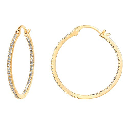 PAVOI 14K Gold Plated 925 Sterling Silver Post Cubic Zirconia Hoop Earrings | 925 Sterling Silver Posts, Cubic Zirconia Hoop Earrings for Women, Rhinestone Hoop Earrings, Sparkly Hoops - color: Yellow Gold, size: 30 Millimeters