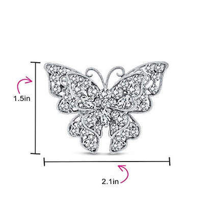 Bling Jewelry Large Statement Crystal Accent Yellow Orange Golden Aqua Blue Black Clear Garden Dragonfly Firefly Fluttering Filigree Butterfly Brooch Scarf Pin For Women And Teens Silver Gold Plated - color: Light Blue