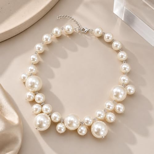 Faux Pearl Statement Necklace for Women, Layered Bubble Pearl Choker Necklace, Elegant Vintage Luxury Jewelry
