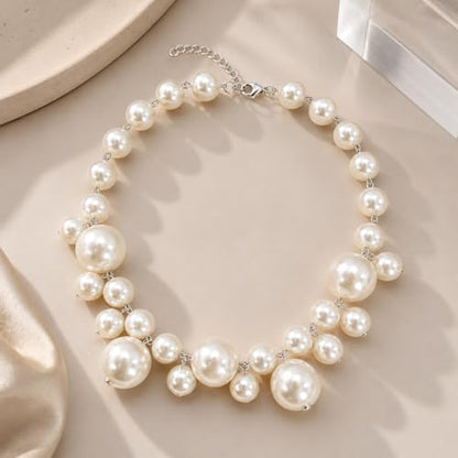 Faux Pearl Statement Necklace for Women, Layered Bubble Pearl Choker Necklace, Elegant Vintage Luxury Jewelry