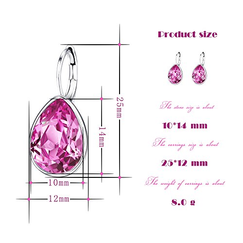 Xuping Jewelry Huggies Crystal Teardrop Earrings for Women Clear Crystals Leverback Silver Earring Fashion Party Jewelry Gifts - color: Pink
