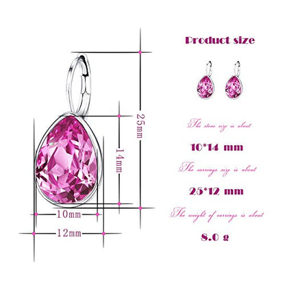 Xuping Jewelry Huggies Crystal Teardrop Earrings for Women Clear Crystals Leverback Silver Earring Fashion Party Jewelry Gifts - color: Pink