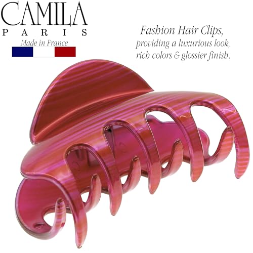 Camila Paris CP3218 French Hair Clips for Women, 3.5" Large Claw Clip Strong Hold All Day, Girl Large Claw Clips for Thick Hair, No Damage No Slip Flat Clip for Women. Made in France - color: Fushia