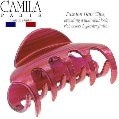 Camila Paris CP3218 French Hair Clips for Women, 3.5" Large Claw Clip Strong Hold All Day, Girl Large Claw Clips for Thick Hair, No Damage No Slip Flat Clip for Women. Made in France - color: Fushia