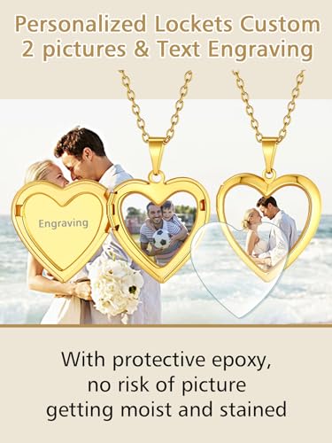 FindChic Locket Necklace for Women Custom Photo Memorial Gifts 4 Colors | Silver/Black/Rose Gold/Gold Plated Personalized for Loved Ones, Birthday Valentine's Day Keepsake - style: 16. Small Heart-Gold
