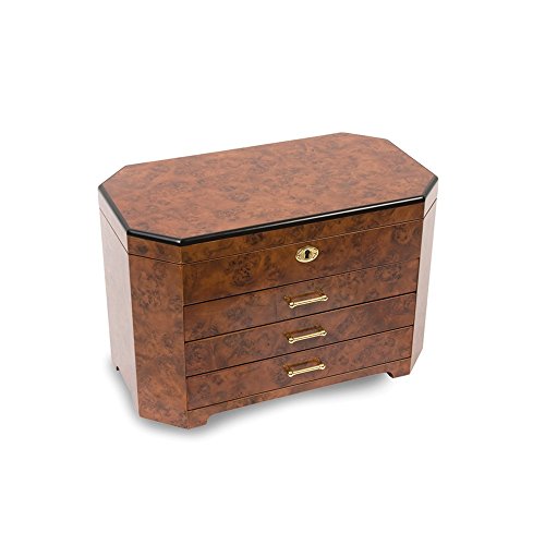 Burlwood & Ebony W/3 Drawers Jewelry Box