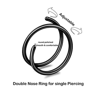 20G Double Nose Ring Hoop for Single Piercing - 2-36 Pcs Jewelry for Women - color: colorful