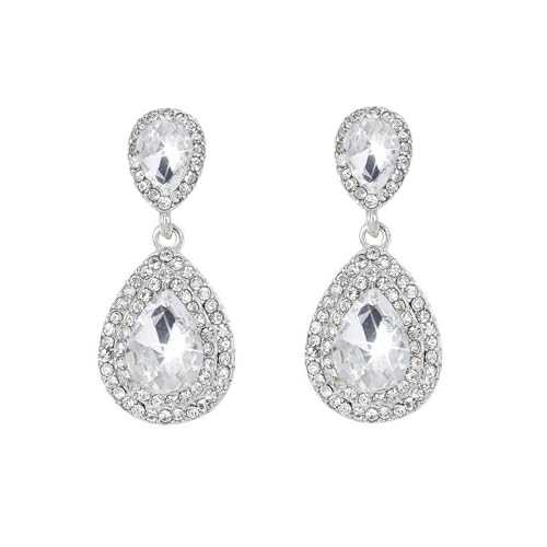Elegant Rhinestone Statement Earrings Sparkly Cluster Crystal Drop Dangle Earrings Teardrop Chandelier Earrings Wedding Bridal Prom Earrings for Women - color: B:silver