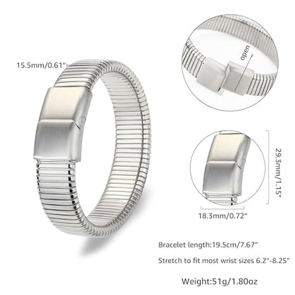 Gold Chunky Stretch Snake Chain Bangle Bracelets Stack for Women Trendy, 18K Gold Filled Stainless Steel Stretchy Womens Stackable Wristband Bangles Bracelet Set - style: 1PC SILVER 16MM