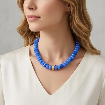 Chunky Colorful Bead Necklace Summer Fashion Statement Boho Beaded Chunky Necklace for Women Adjustable Length Lightweight Cool Suitable for Beach Vacation Daily Wear & Summer Parties - color: Light Blue