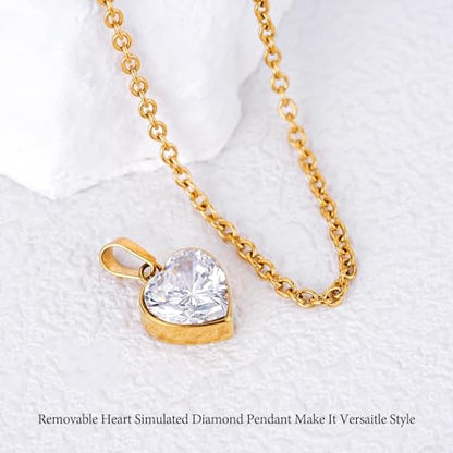 Birthstone Layered Pendant Paperclip Necklace 18k Gold Plated Heart Choker Chain Necklace Emerald Cut Jewelry Birthday Gift for Women - color: Heart Diamond