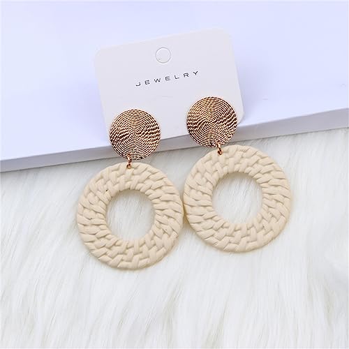 Boho Acrylic Geometric Round Braided Drop Dangle Earrings for Women - color: Beige