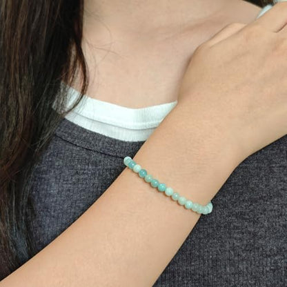 Natural Healing Gemstone Bracelet Handmade Yoga Stretch Elastic Bracelet Stress Relief Crystal Jewelry for Men and Women - color: Amazonite (Enhance Love and trust.), size: 4mm