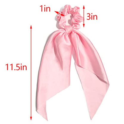 Pack of 2 Knotted Bow Hair Scrunchies Elastic Hair Scarf Black Hair Ties Bands Satin Hair Ribbon Scrunchy Red Ponytail Holder for Women and Girls (Light pink) - color: Light pink