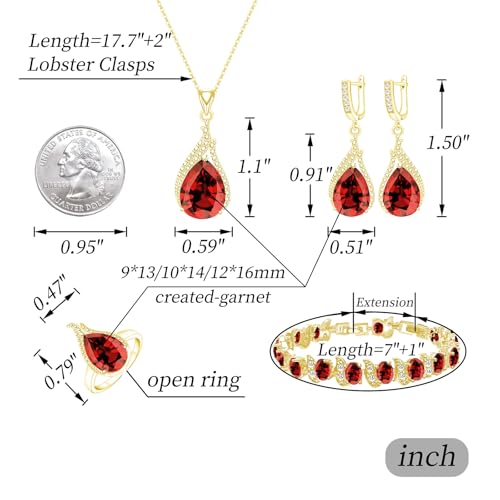 GZWHD Jewelry Set for Women CZ Earrings Necklace Ring Bracelet Set Prom Party Wedding Jewelry Gift for Mother Friend Wife - color: B-Gold-Garnet