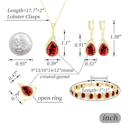 GZWHD Jewelry Set for Women CZ Earrings Necklace Ring Bracelet Set Prom Party Wedding Jewelry Gift for Mother Friend Wife - color: B-Gold-Garnet