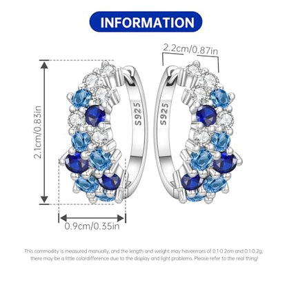 Floral Hoop Earrings 925 Sterling Silver with 14K Gold Plating – Lightweight CZ Flower Hoops | Hypoallergenic Jewelry for Women | Gift Box + Polishing Cloth - color: 21mm blue earrings
