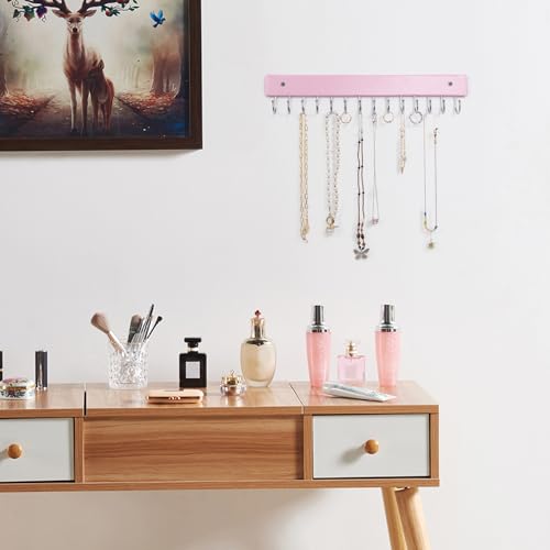 SCUNDA Wall Mounted Necklace Holder, Morden Style Necklace Holder, Tangle Free Wall Jewelry Organizer with 28 Hooks(2 Packs,Pink) - color: Pink