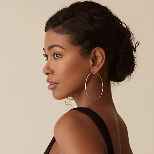 PAVOI Gold Hoop Earrings for Women, 14K Gold Plated Paddle-Back Hoops | Large Hoop Earrings, Lightweight Hoops, Gold Hoops, 925 Sterling Silver Posts - style: 70 Millimeters