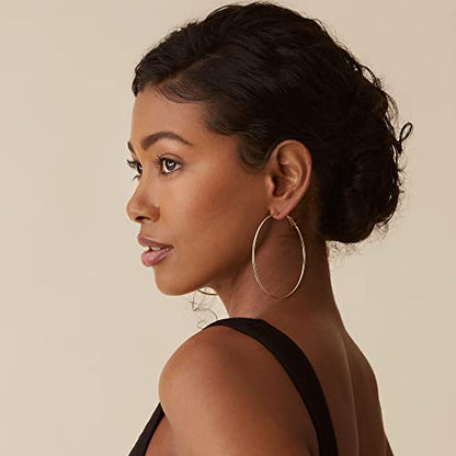 PAVOI Gold Hoop Earrings for Women, 14K Gold Plated Paddle-Back Hoops | Large Hoop Earrings, Lightweight Hoops, Gold Hoops, 925 Sterling Silver Posts - style: 70 Millimeters