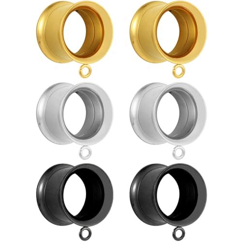 LADEMAYH 3 Pairs DIY Ear Tunnels, Surgical Steel Dangle Gauges Accessory | Free Jump Rings, Threaded Double Flared Plugs, 316L Stainless Steel, Hypoallergenic, DIY Custom Hanging Charms, 2g-1" - color: #6009 Mixed, size: 0g(8mm)