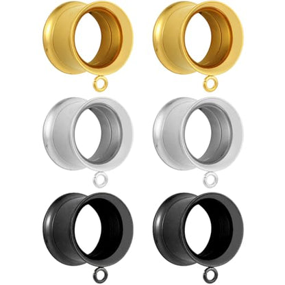 LADEMAYH 3 Pairs DIY Ear Tunnels, Surgical Steel Dangle Gauges Accessory | Free Jump Rings, Threaded Double Flared Plugs, 316L Stainless Steel, Hypoallergenic, DIY Custom Hanging Charms, 2g-1" - color: #6009 Mixed, size: 0g(8mm)